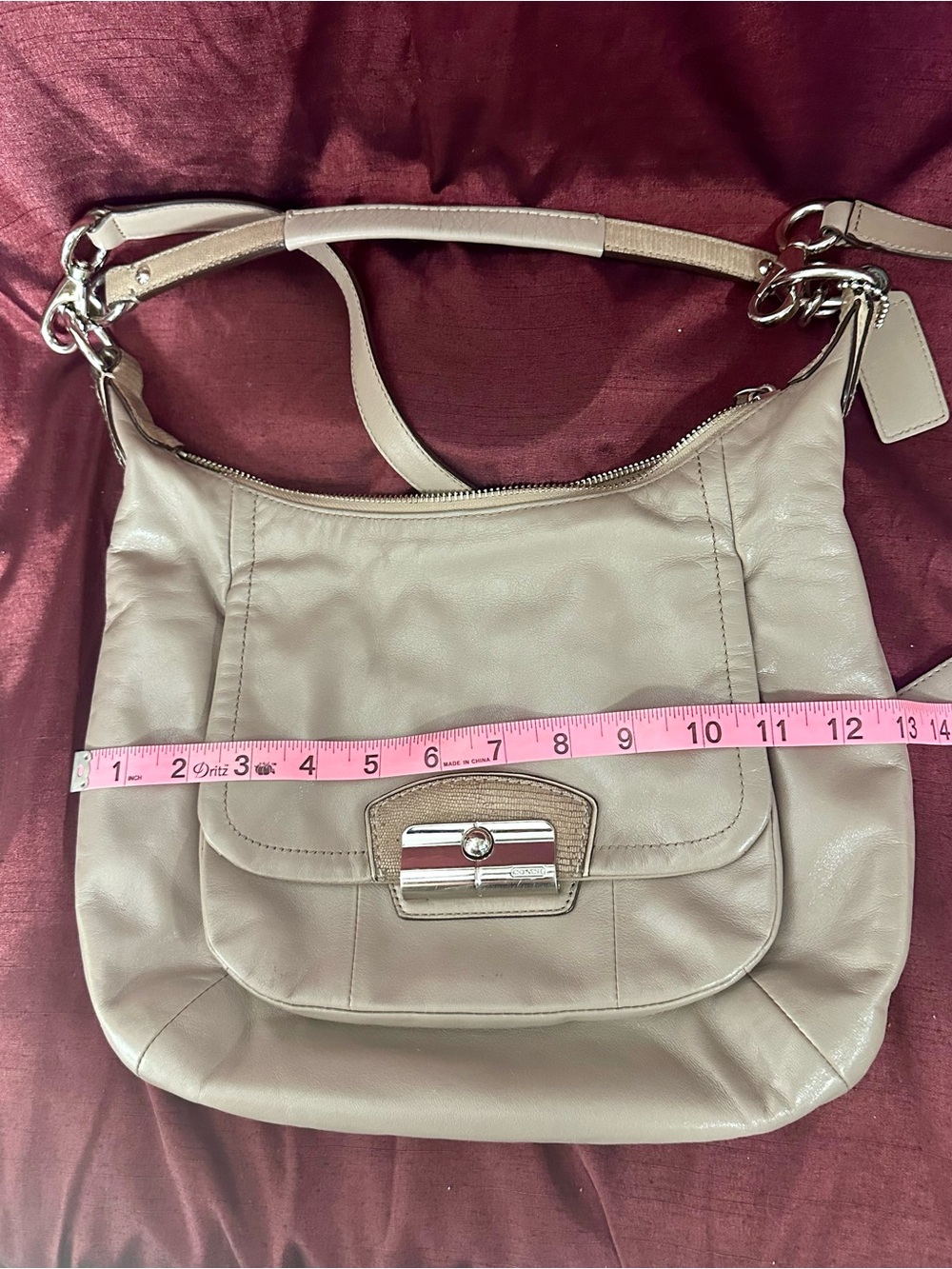 Coach Kristin Leather Hobo Bag Taupe Fawn Beige Silver Hardware ๐โจ - Picture 15 of 16